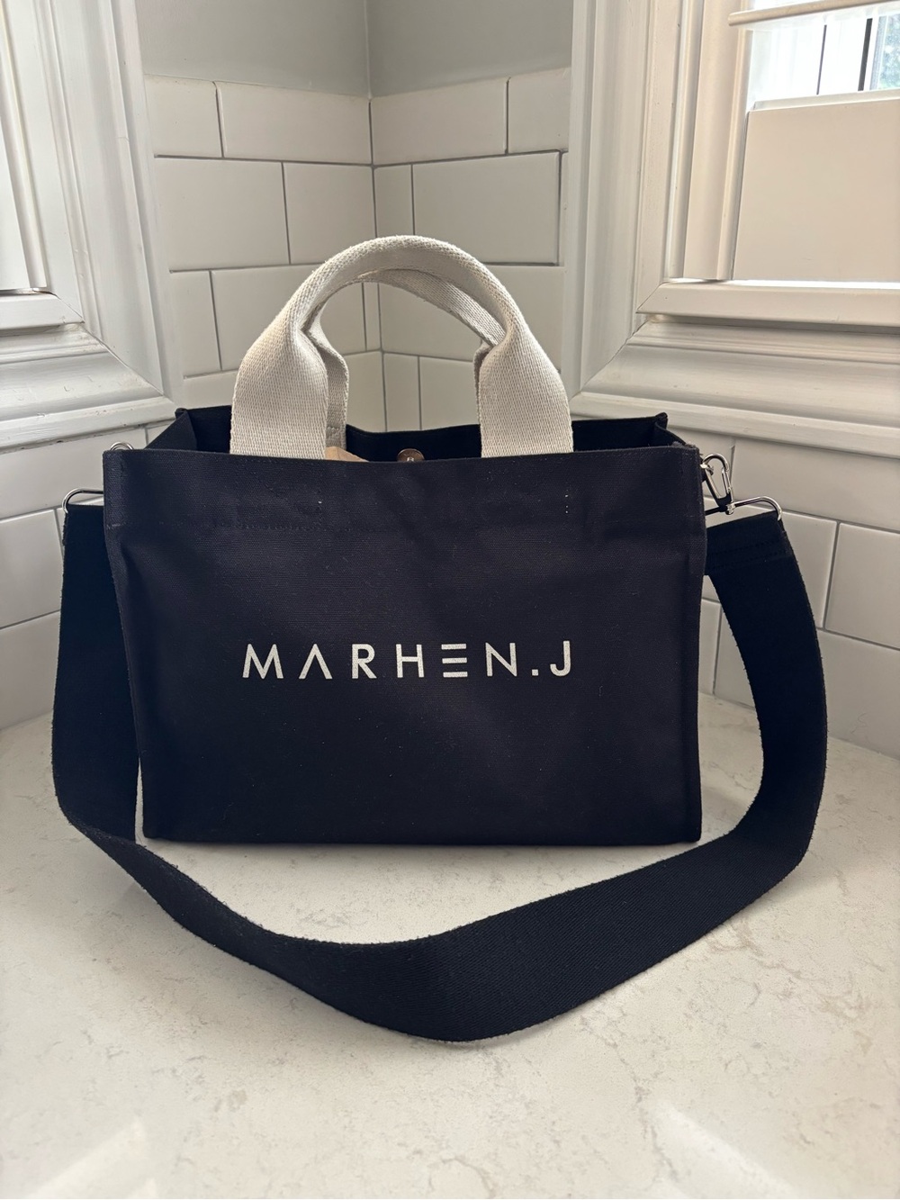 MARHEN.J Black Canvas Tote with Cream Handles